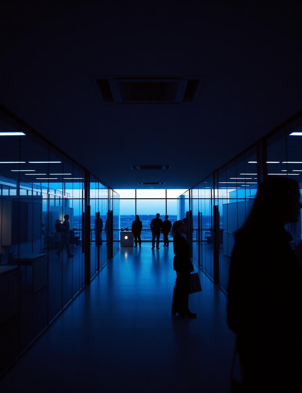 Birou modern open-space la apus